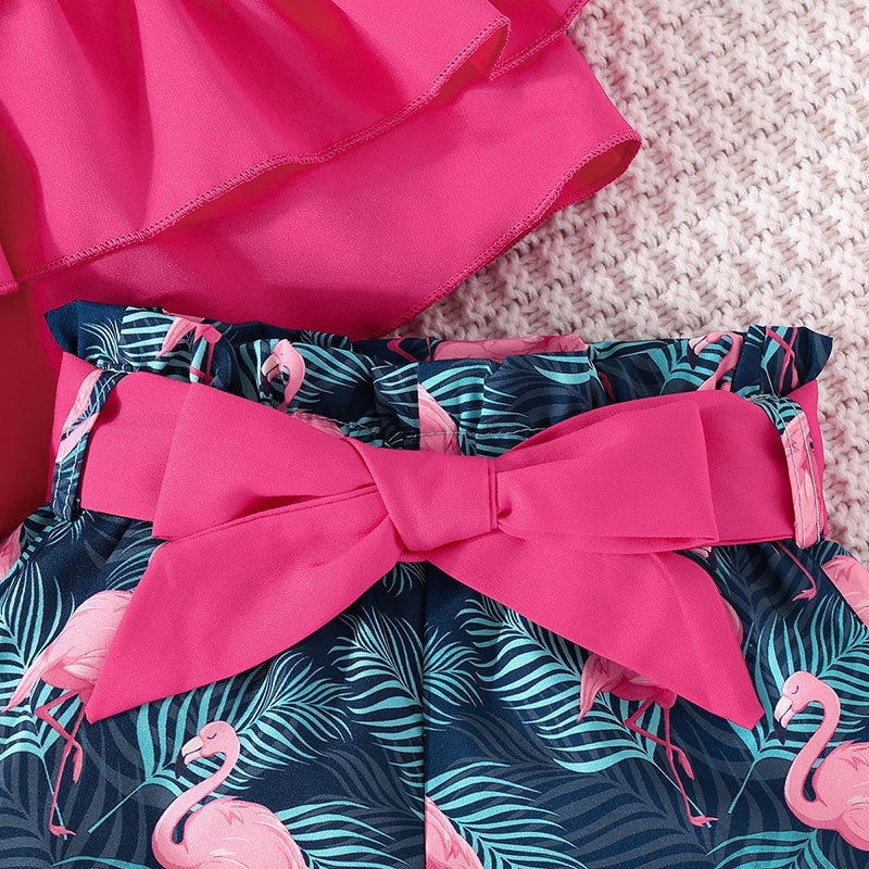 Baby-Kleidungsset für 6 Monate – 3 Jahre, ärmelloses bauchfreies Top und Shorts mit Flamingo-Cartoon, Outfit, Kleidungsanzug für neugeborene Mädchen