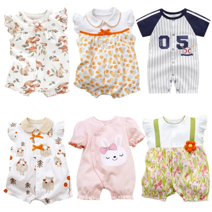 3-18M Sommerkleidung für Baby Mädchen Kurzarm Kleinkinder süße Baumwollspielanzug Baby Jungen Kleidung Druck Boutique Kleidung Onesie