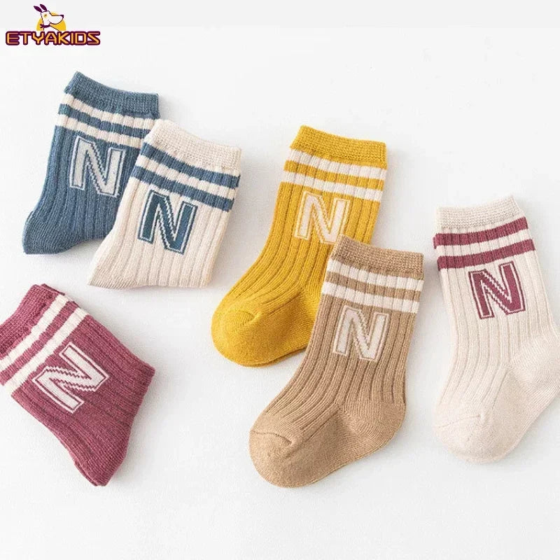 Letter N Socks Knit Soft for Kids Baby Middle Tube Stockings Long Socks for Infant Toddler Boys Girls Casual Athletic Sock Panel