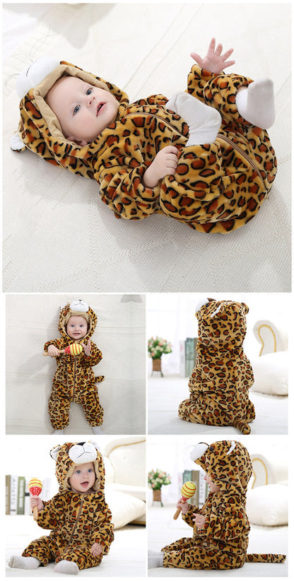 Baby Monkey Animal Bodysuit Unisex Baby Tiger Costume Winter Autumn Fleece Hooded Bodysuit Cosplay Bodysuit Hooded Crawling Suit