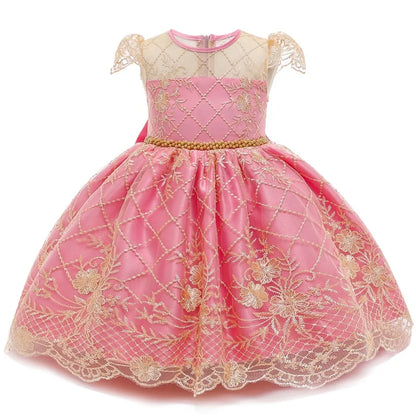 Baby Girl Dress for Birthday Party Flower Lace Vintage Luxury Dress for Kids Holiday Ceremony Costume Girls Princess Dress