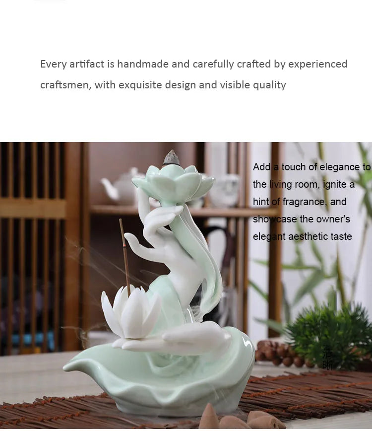 Creative celadon backflow incense burner decoration, incense burner, smoke viewing stove, bergamot lotus heart