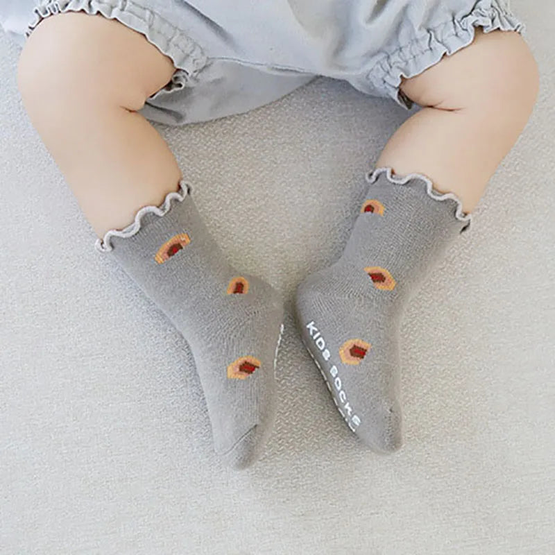 3 Paar rutschfeste Baby-Laufsocken mit Blumenmuster für Kinder, Kleinkinder, 0–5 Jahre, elastische kurze Schlauchsocken für alle Jahreszeiten