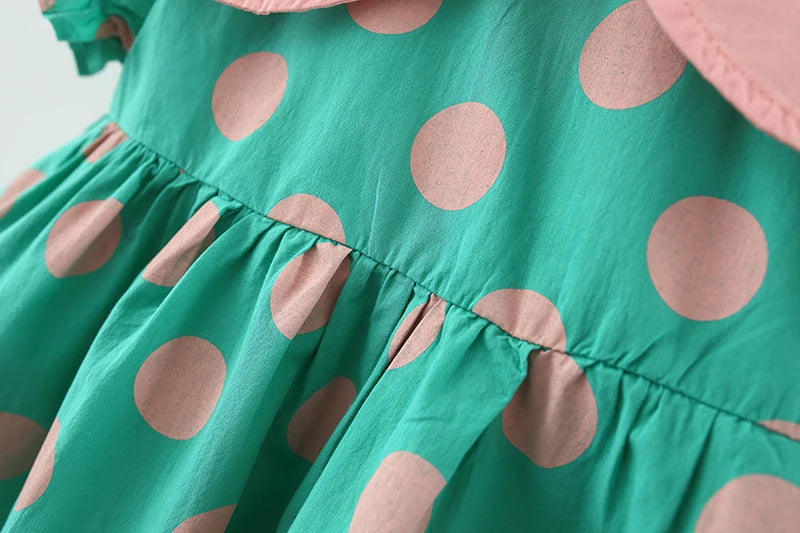 Sommer baby mädchen kleid baby mädchen farbe passenden großen revers voller polka dot blase ärmeln prinzessin kleid