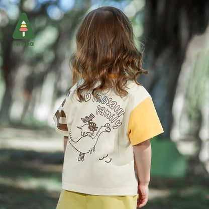 Amila Fashion T-shirt for a Boy 2023 Summer New Dinosaur Print Baby Tee 100% Cotton Baby Clothes Boy Brand Baby's Tops Kids 0-6Y