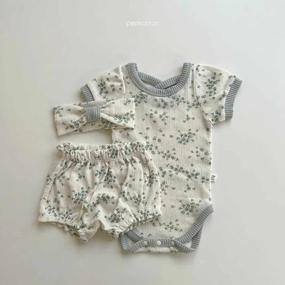 2024 Korean Baby Flower Short Sleeved Set - Soft Cotton Two-Piece Home Outfit