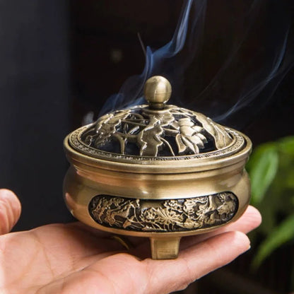 New Carving process Hollow Out Copper Incense Burner Classical Antique Three Legged Incense Burner Zen Household Decorative