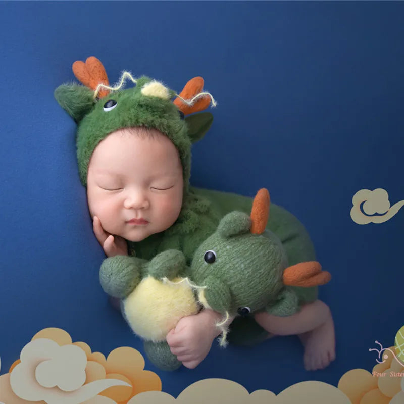 ❤️Newborn Photography Clothing Dragon Hat+Jumpsuit+Tail+Doll 4Pcs/Set Baby Photo Props Accessories Studio Shoot Clothes Outfits