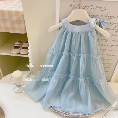 (0-3 Years Old) Summer Baby Girl Cotton Solid Color Suspender Thousand Layer Dress Girl Hanging Neck Princess Dress