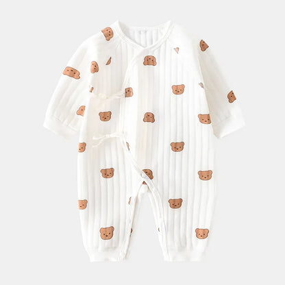 Bear Baby Jumpsuits with Hat Cotton Toddler Rompers for Boys Girls Long Sleeves Baby Onesies Soft Breathable One-Piece Pajamas