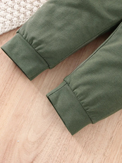 Spring and Autumn Two-Piece Baby Boy Sports Leisure Comfortable Dinosaur Pattern Long Sleeve Top Army Green Pants Suit