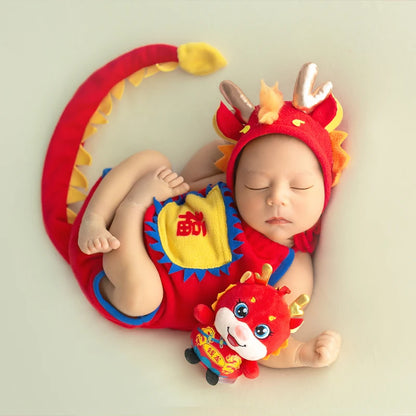 PW PROPS China Dragon Hat Newborn Photography Props Wool Soft Bonnet Photo Shoot Accessories