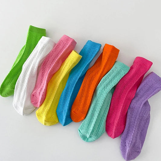 Neue Kindersocken aus weicher Baumwolle mit hoher Elastizität, Säuglings- und Kleinkindsocken, schöne helle Farbe, lässige Ausflugssocken, atmungsaktive Socken, 1–12 Jahre