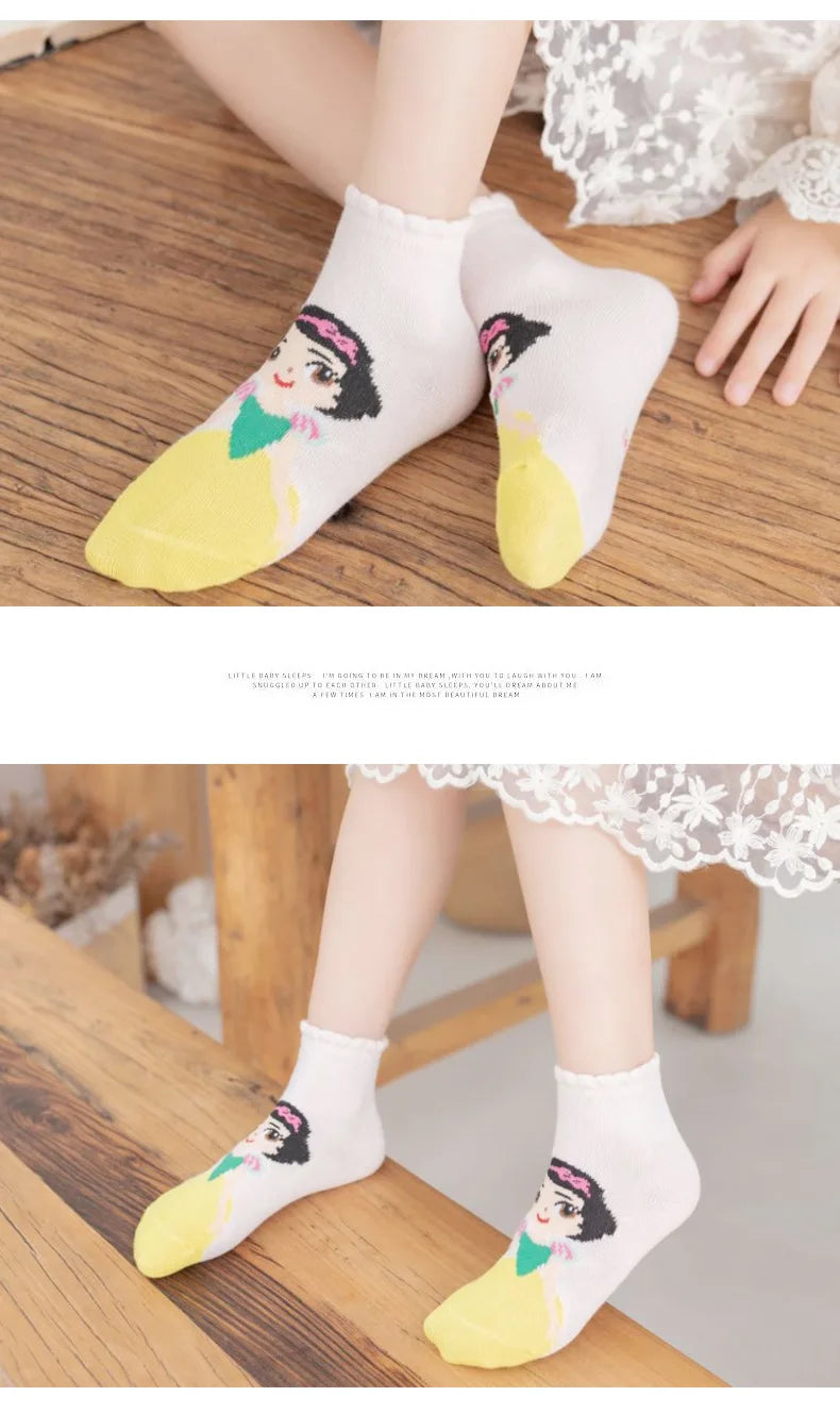 5 Paar Disney Cartoon Baby Mädchen Socken Schneewittchen Meerjungfrau Socken für Kinder Baumwollsocken Lustige süße Prinzessinnensocken 1-12 Jahre