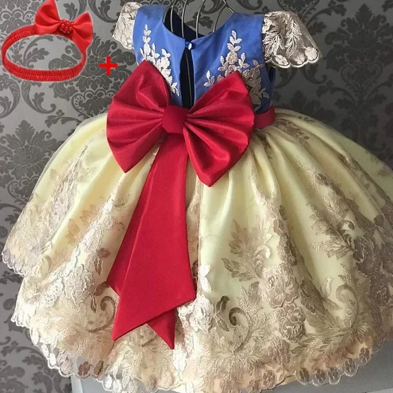 2024 Retro Neugeborenen Baby Mädchen Schneewittchen Prinzessin Kleid Backless Gericht Mädchen Geburtstag Hochzeiten Kleider Kinder Mädchen Party Kleid