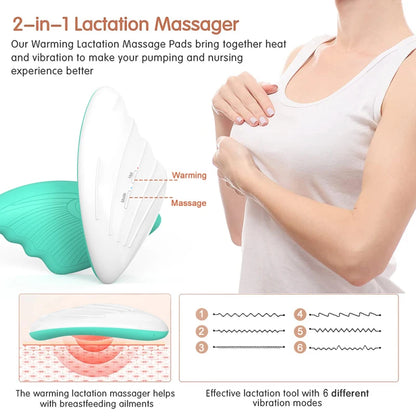 Warming Lactation Massager Soft Silicone Electric Breast Massager for Breastfeeding 6 Vibration Modes + 3 Levels Warming Modes