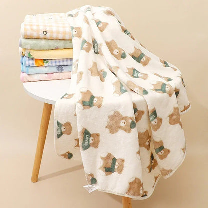 70*100cm Newborn Baby Swaddle Blanket Muslin Solid Color Cute Soft Printed Baby Wrap Quick Drying Baby Bath Towel for Boys