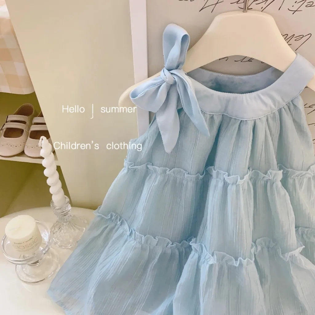 (0-3 Years Old) Summer Baby Girl Cotton Solid Color Suspender Thousand Layer Dress Girl Hanging Neck Princess Dress