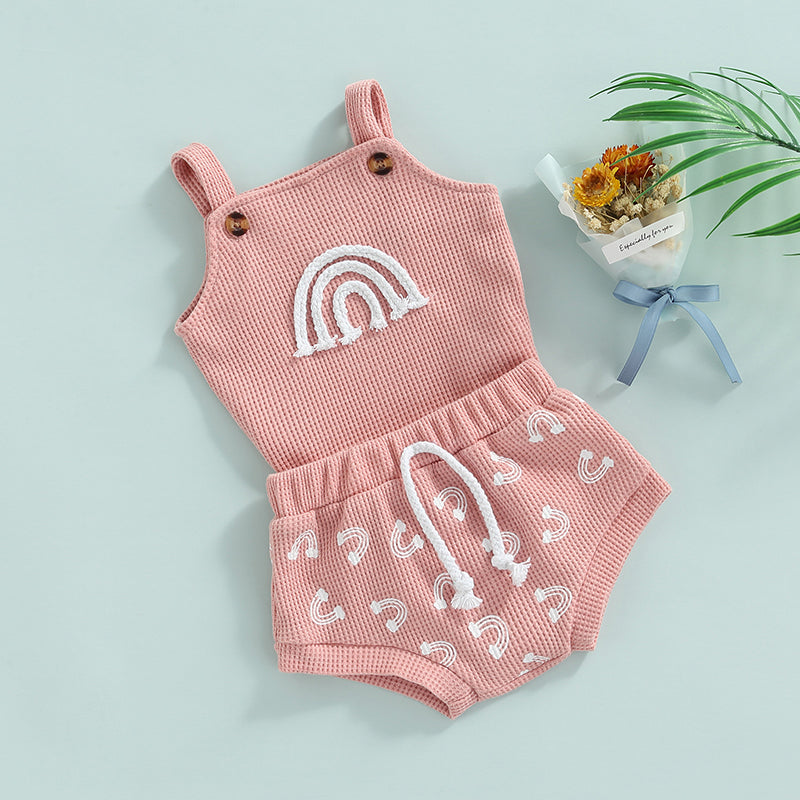 0-18M Baby Sommer Kleidung Set Neugeborenen Infant Shell Print Hosenträger Stricken Bodys Shorts Kleinkind Outfits Jungen Mädchen strickwaren