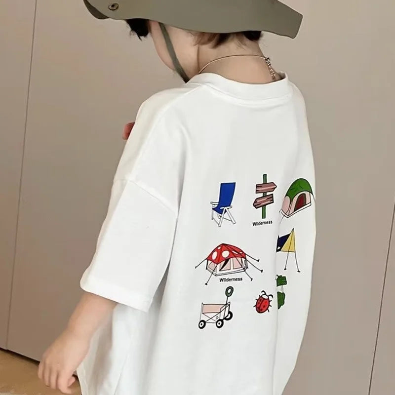 Summer Children's T-shirts, Cartoon Characters, Boys And Girls, Loose Crewnecks, Short Sleeves, American High Street Tops