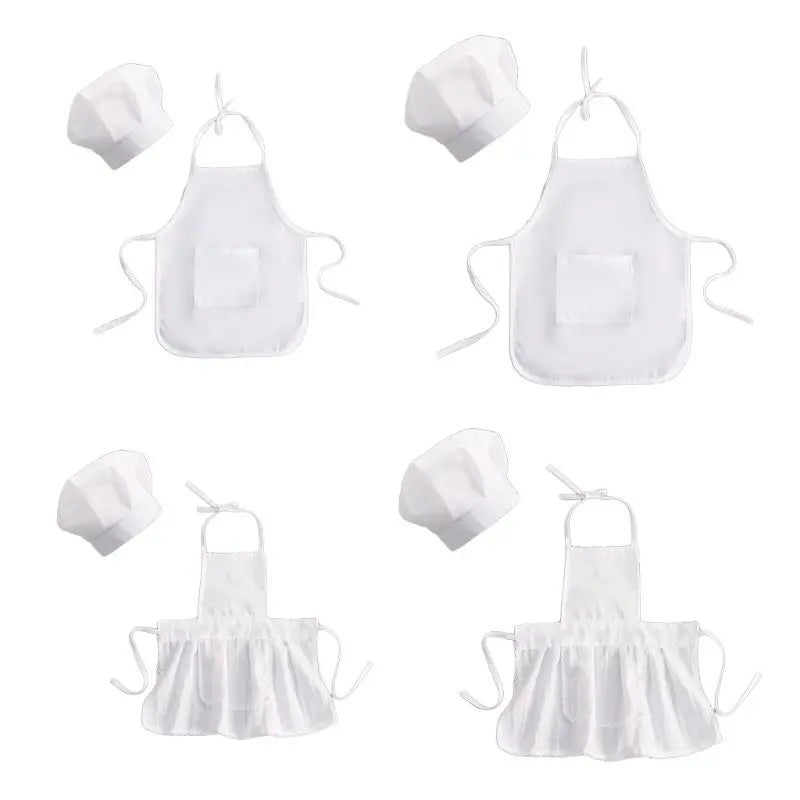 2Pcs Cute Baby Chef Apron and Hat Set - Infant Kid White Cook Costume Photography Prop