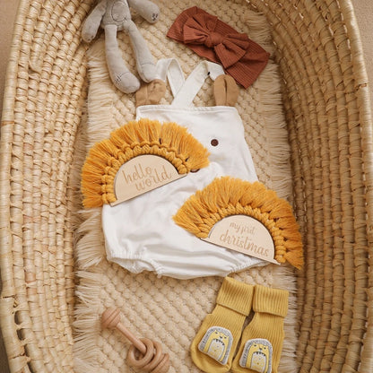 Baby-Meilensteinkarten aus Holz mit Quaste, monatliche Gedenkkarten für Neugeborene, Fotografie-Zubehör, Requisiten, Geschenke für Kleinkinder, die aufwachsen