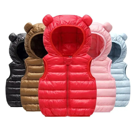 Neue Baby Jungen Mädchen Warme Daunenweste Herbst Winter Baumwolle Weste Mit Ohren Kinder Oberbekleidung Kinder Kleidung Mit Kapuze Jacke Westen