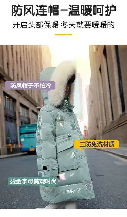 New Winter Down Cotton Jacket Girls Waterproof Hooded Coat Children Outerwear Clothing Teenage 5-16Y Clothes Kids Parka Snowsuit