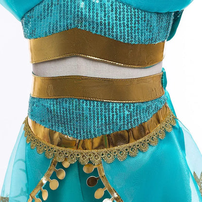 Children Aladdin Lamp Dress Kids Jasmine Costume Girls Birthday Princess Cosplay Shoulderless Outfit Carnival Clothes 3-10T