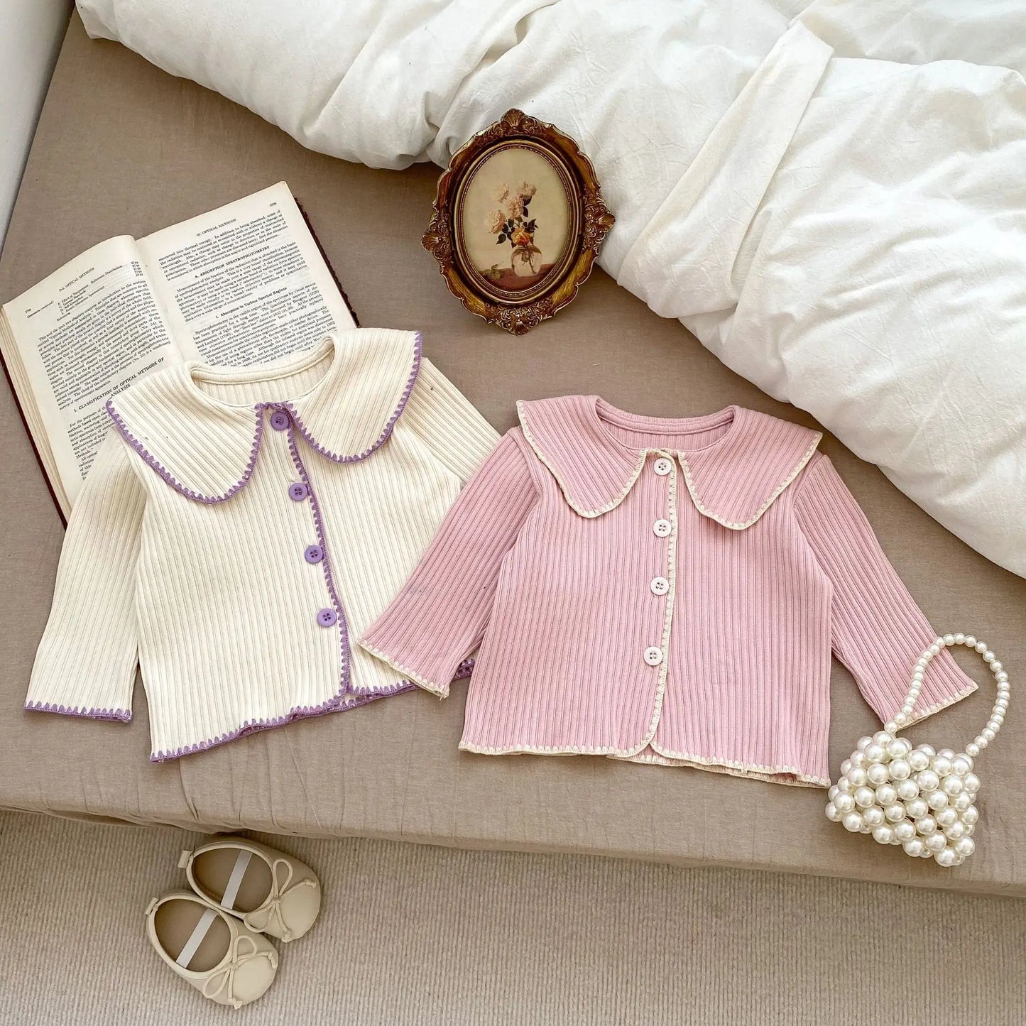 7395 Baby Clothing Set Autumn New Knitted Girl's Suit Lapel Long Sleeve Cardigan+Pant 0-3Year Kid's Two-piece Suit