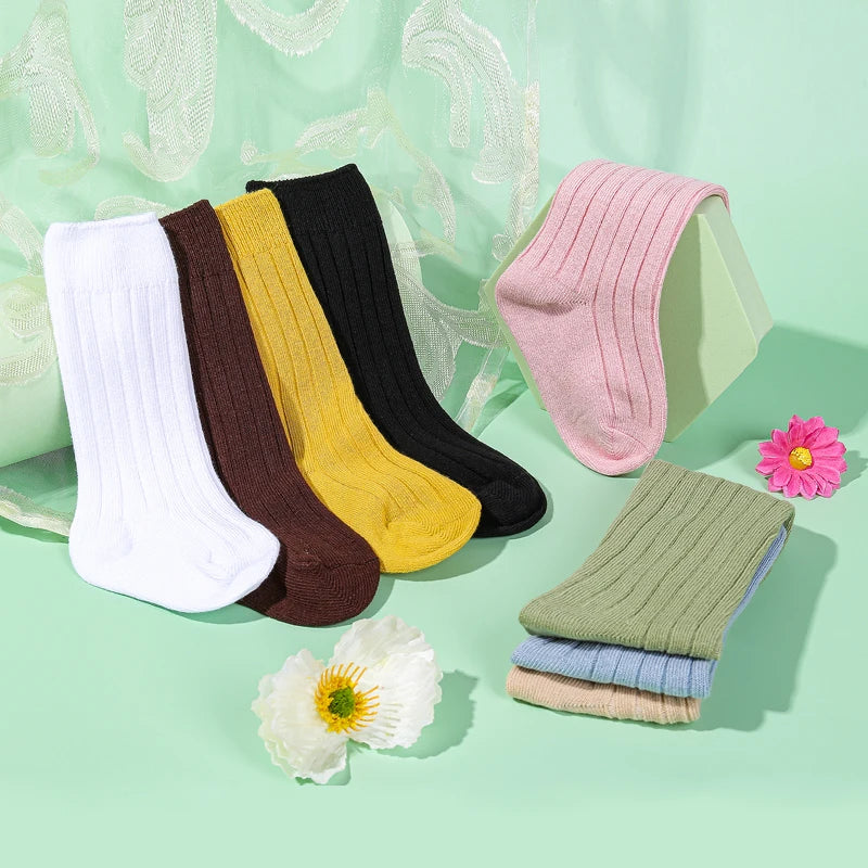 Fashion Spring Cotton Newborn Sock Solid Candy Color Kids Toddler Long Socks For Kids Children Baby Girls Boys Knee High Socks