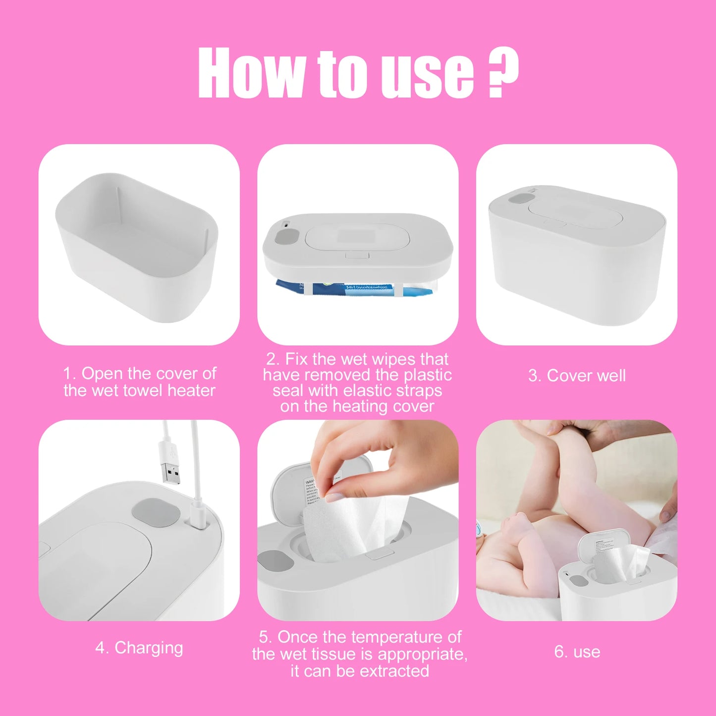 USB Baby Wipe Warmer LED Light Keep warm Box Adjustable Temperature Heating Diaper Dispenser Portable Large Capacity