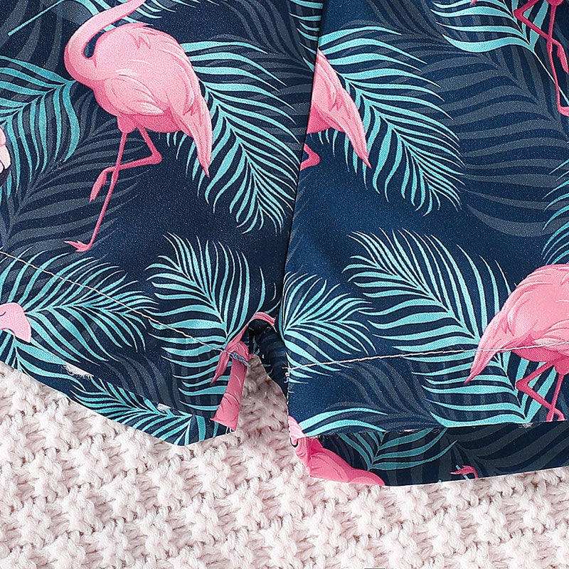 Baby-Kleidungsset für 6 Monate – 3 Jahre, ärmelloses bauchfreies Top und Shorts mit Flamingo-Cartoon, Outfit, Kleidungsanzug für neugeborene Mädchen