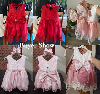 Girls Formal Wedding Party Dress for 1-5Y Infant Birthday Christening Lace Elegant Gown Christams Flower Dresses for Baby Girl