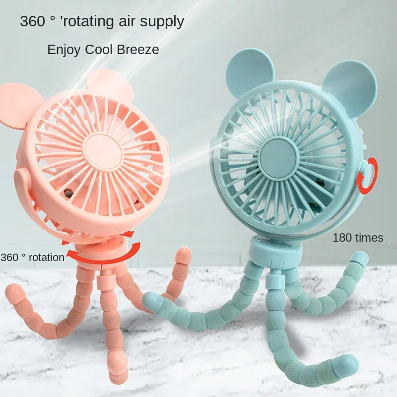 Fan for Cart Stroller Fans Portable Cartoon Outdoor Fan Clip on For Baby USB Rechargeable Handheld Electric Fan for Home 3 Speed