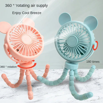 Fan for Cart Stroller Fans Portable Cartoon Outdoor Fan Clip on For Baby USB Rechargeable Handheld Electric Fan for Home 3 Speed