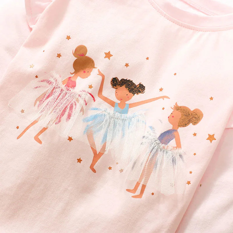 Little maven 2023 Kids Clothes Toddler Girls Children's Clothing Tops Cartoon Ballet Girls T-shirt Cotton