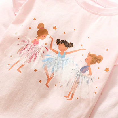 Little maven 2023 Kids Clothes Toddler Girls Children's Clothing Tops Cartoon Ballet Girls T-shirt Cotton