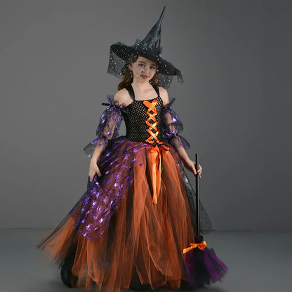 2024 Deluxe Halloween Witch Costume Dress for Girls - Demon Queen Gown