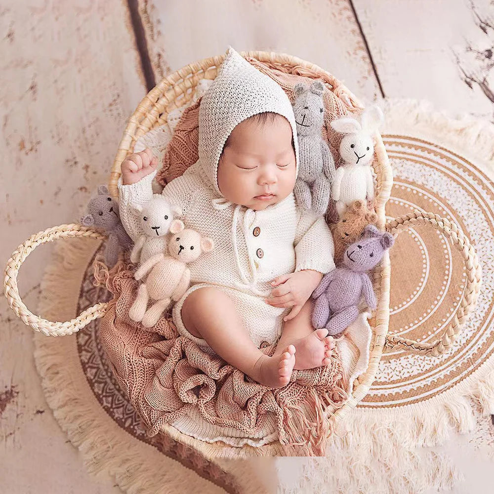 Straw Basket for Baby Photoshoot Newborn Baby Photography Props Woven Basket Studios Infant Photoshoot Posing Props With Handles