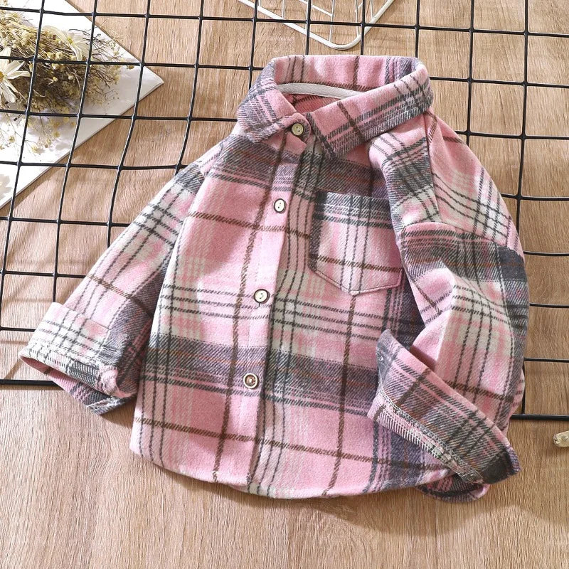 Boys' shirt long sleeved autumn checkered shirt children's retro color patchwork cardigan new lapel top coat girl