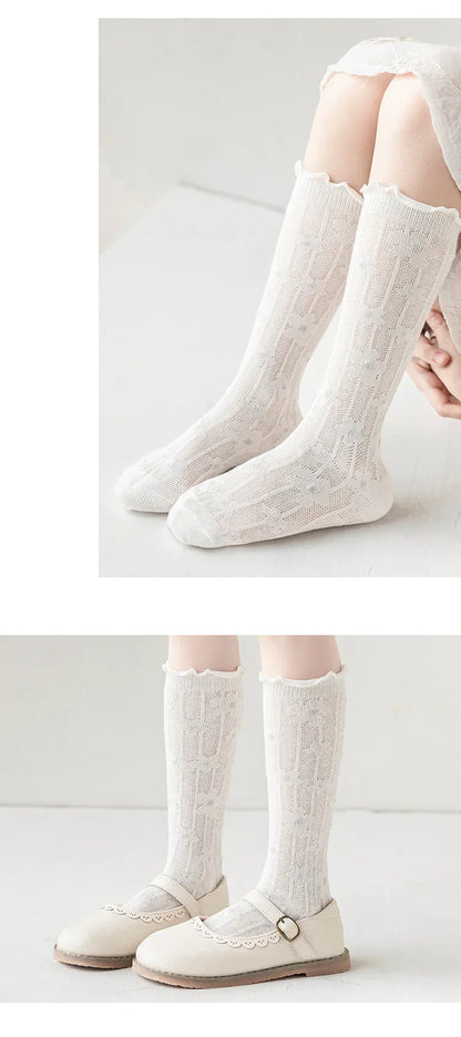 Korean Baby Children Girl Cute Socks Kids White Color Mesh Breathable School Uniform Stockings Princess Knee High Long Socks