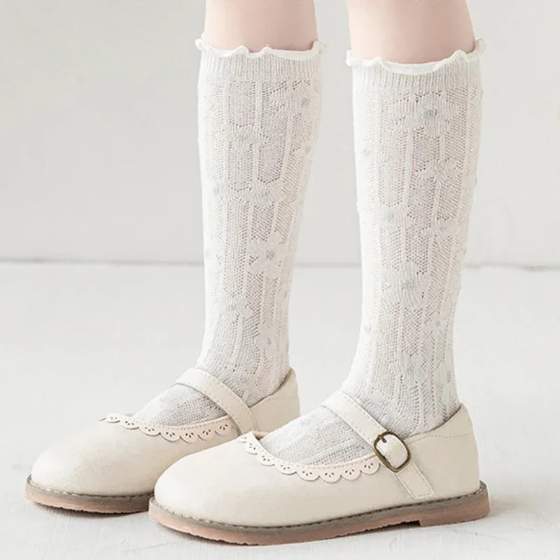 Korean Baby Children Girl Cute Socks Kids White Color Mesh Breathable School Uniform Stockings Princess Knee High Long Socks