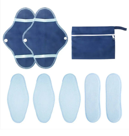 AIO 8Pcs/ Set Reusable Washable Cloth Menstrual Pads Soft Panty Liners with Wet Bag Leak-proof  Daily-Night Use Sanitary Napkins