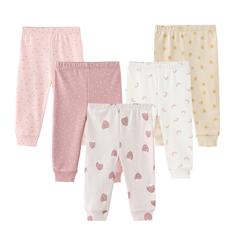 Kiddiezoom 5 Pcs/Lot Cute Cartoon Baby Boy Girl Pants 0-12Months Cotton Soft Newborn Pants