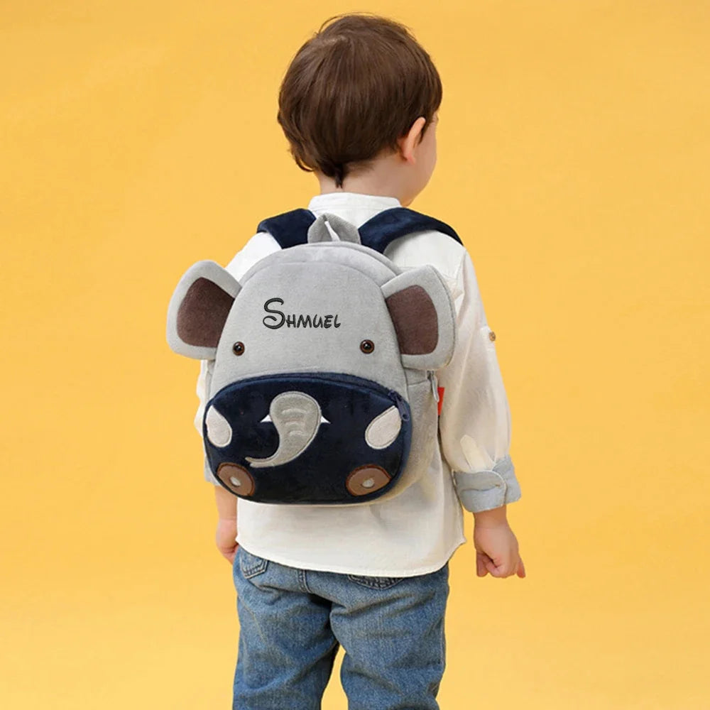 Personalisierter Kleinkind-Rucksack mit individuellem Namen, Tasche für Jungen und Mädchen, süße, weiche Plüsch-Kleinkind-Tasche mit Tier-Cartoon, kleiner Mini-Rucksack für