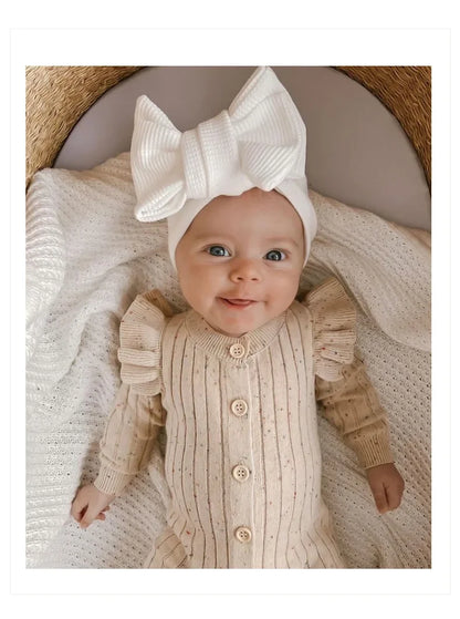 Baby Sweater Jumpsuit Knitted Ruffled Button Up Long Sleeve Solid Baby Rompers Toddlers Girls Outfit Newborn Baby Clothes