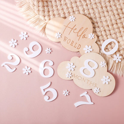 2Pcs Baby Wooden Balloon Milestone Cards - Photography Accessories for Newborns