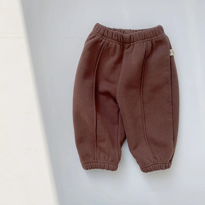 2024 Winter Neue Baby Warme Hosen Solide Infant Casual Hosen Plus Samt Dicken Kleinkind Jungen Mädchen Hosen Fleece Kinder Harem hosen