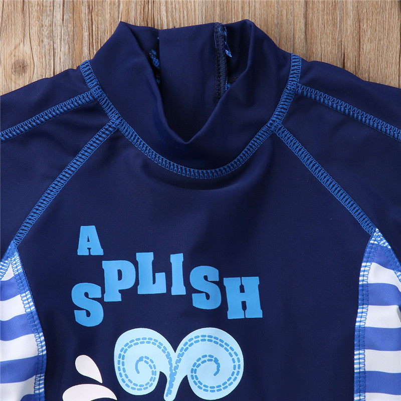 1-6years Baby Boys Long Sleeve Jumpsuit Swimsuit Cartoon Whale Printed Zip-Up Boys Romper Bathing Suit With Sun Hat